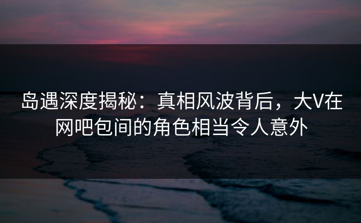 岛遇深度揭秘：真相风波背后，大V在网吧包间的角色相当令人意外